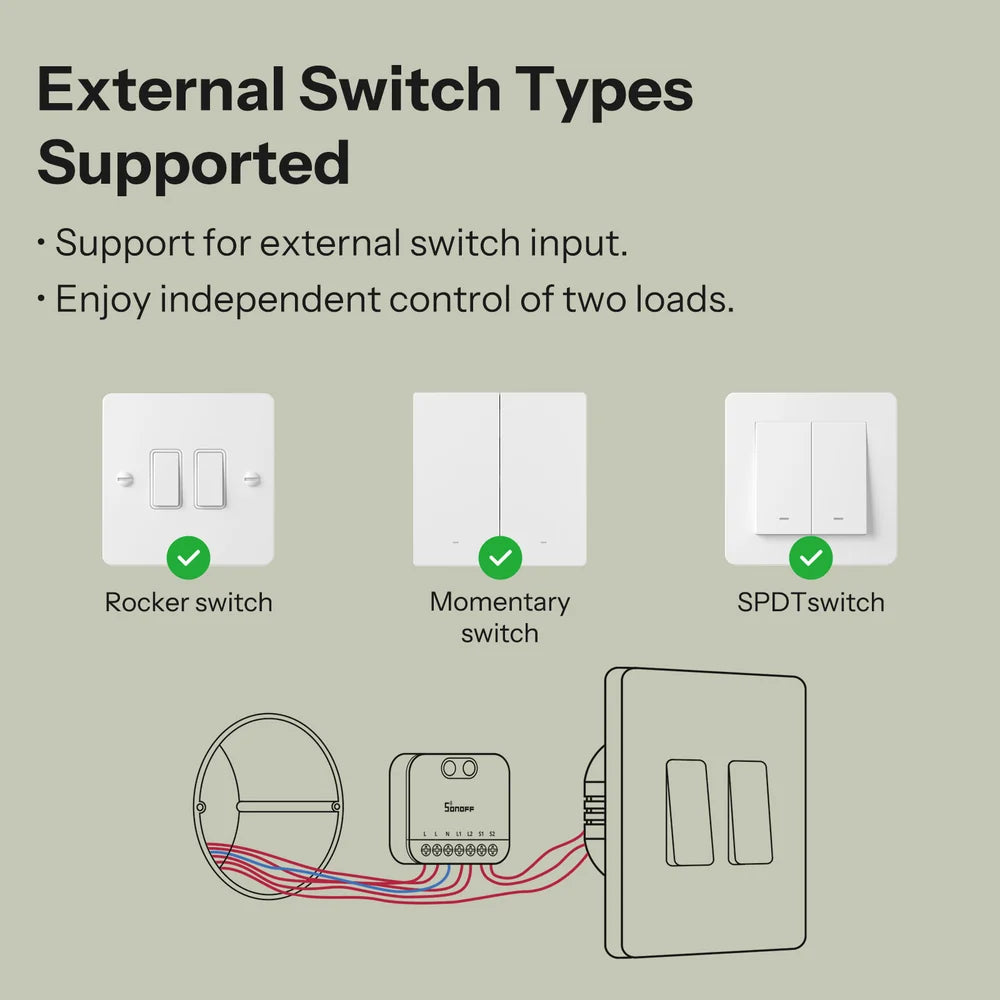 Interruptor Inteligente WiFi SONOFF MINI DUO de 2 Canales con Matter | MINI-2GS