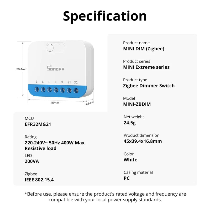 Interruptor Dimmer Zigbee SONOFF MINI-ZBDIM | Atenuador Inteligente