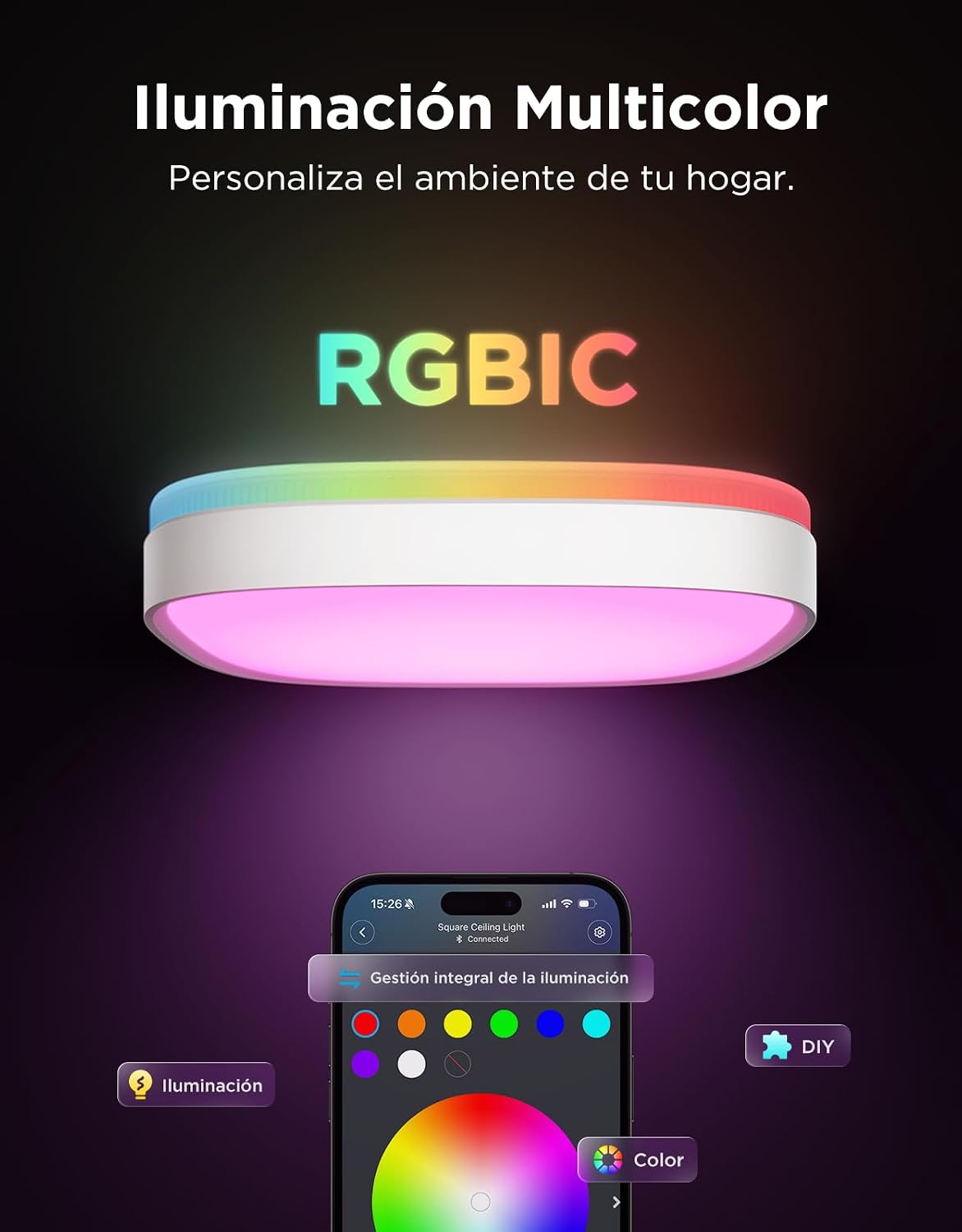 Plafón Led Inteligente Cuadrado Govee RGBIC