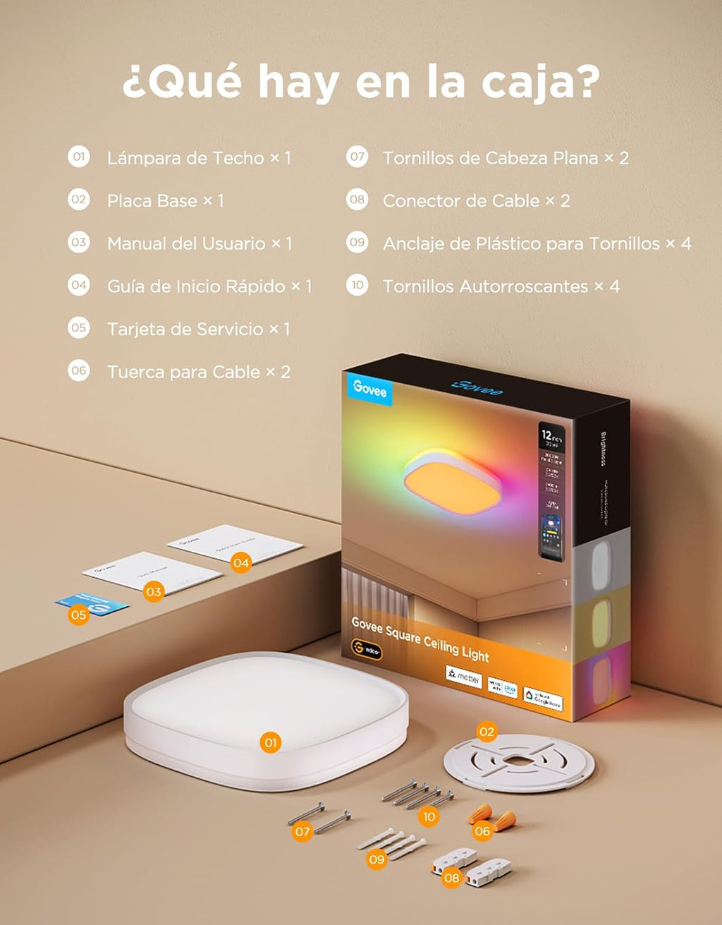 Plafón Led Inteligente Cuadrado Govee RGBIC