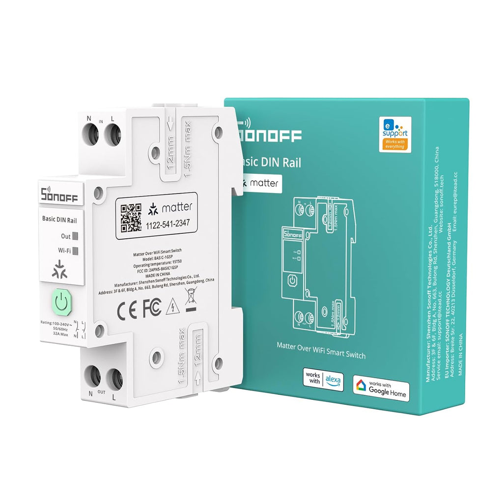 Interruptor inteligente SONOFF Basic para riel DIN con Matter vía WiFi | BASIC-1GSP