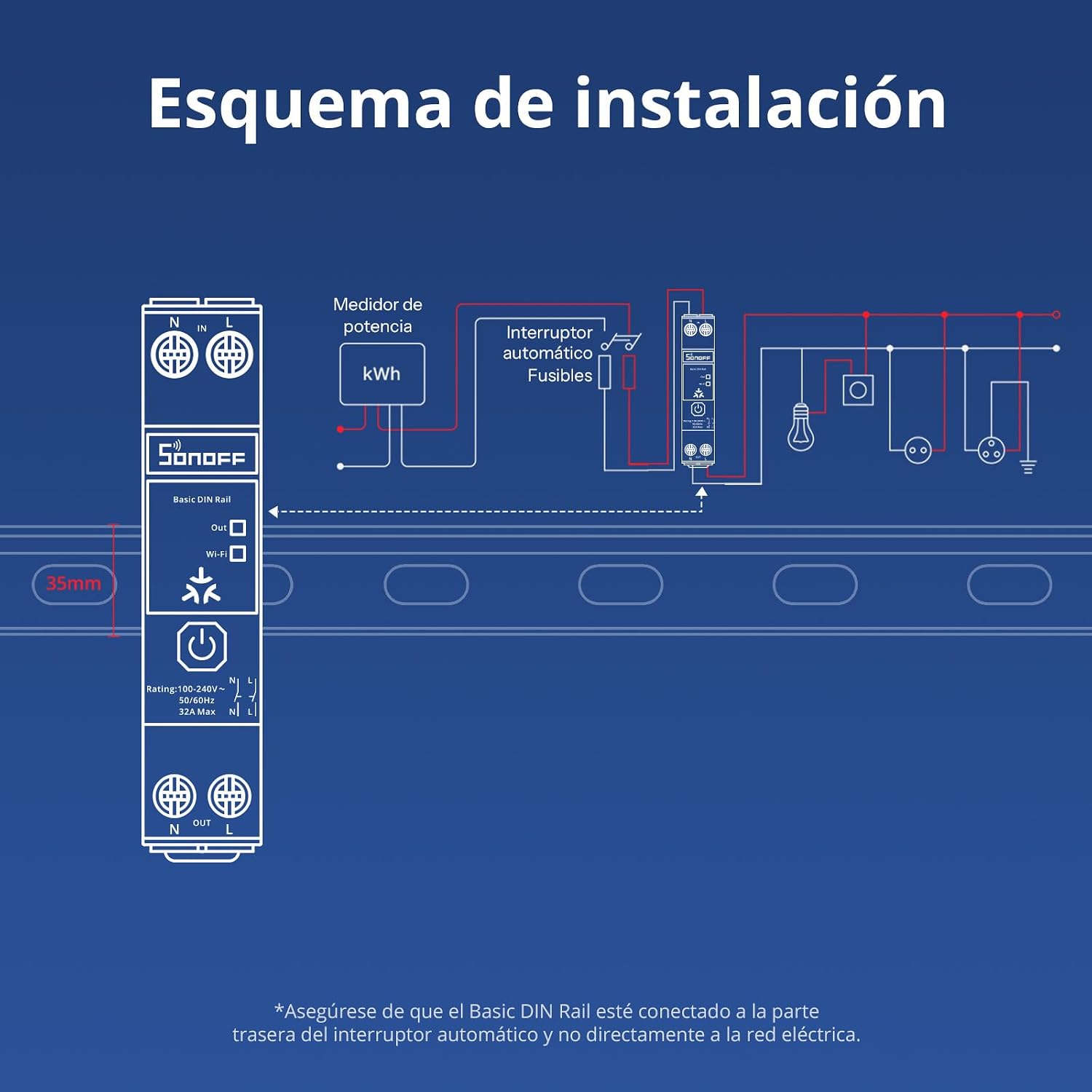 Interruptor inteligente SONOFF Basic para riel DIN con Matter vía WiFi | BASIC-1GSP
