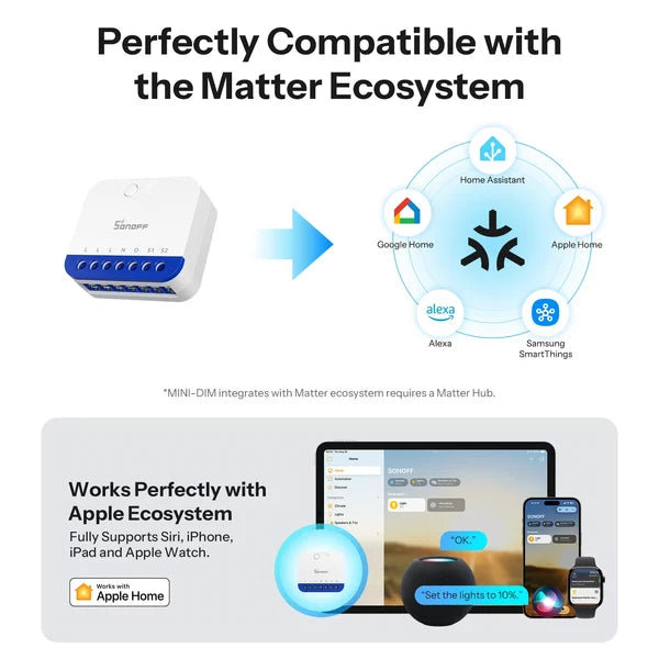 Interruptor Dimmer WiFi SONOFF MINI-DIM Matter | Atenuador Inteligente