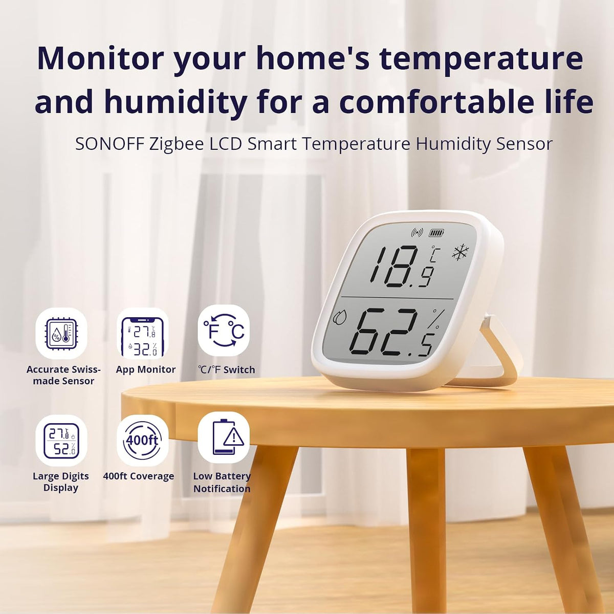 Sensor de temperatura y humedad Zigbee Sonoff SNZB-02D